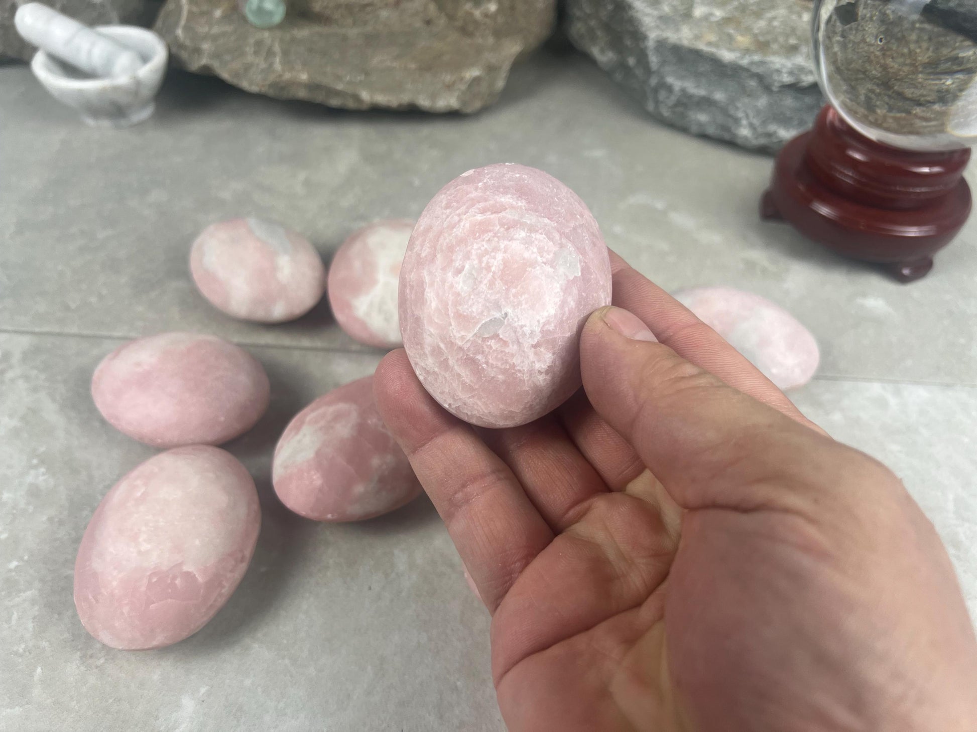 Burmese Pink Jade Palm Stone: Polished Crystal for Anxiety Relief Home Decor Worry Pocket Stress Anxiety Palm Stone