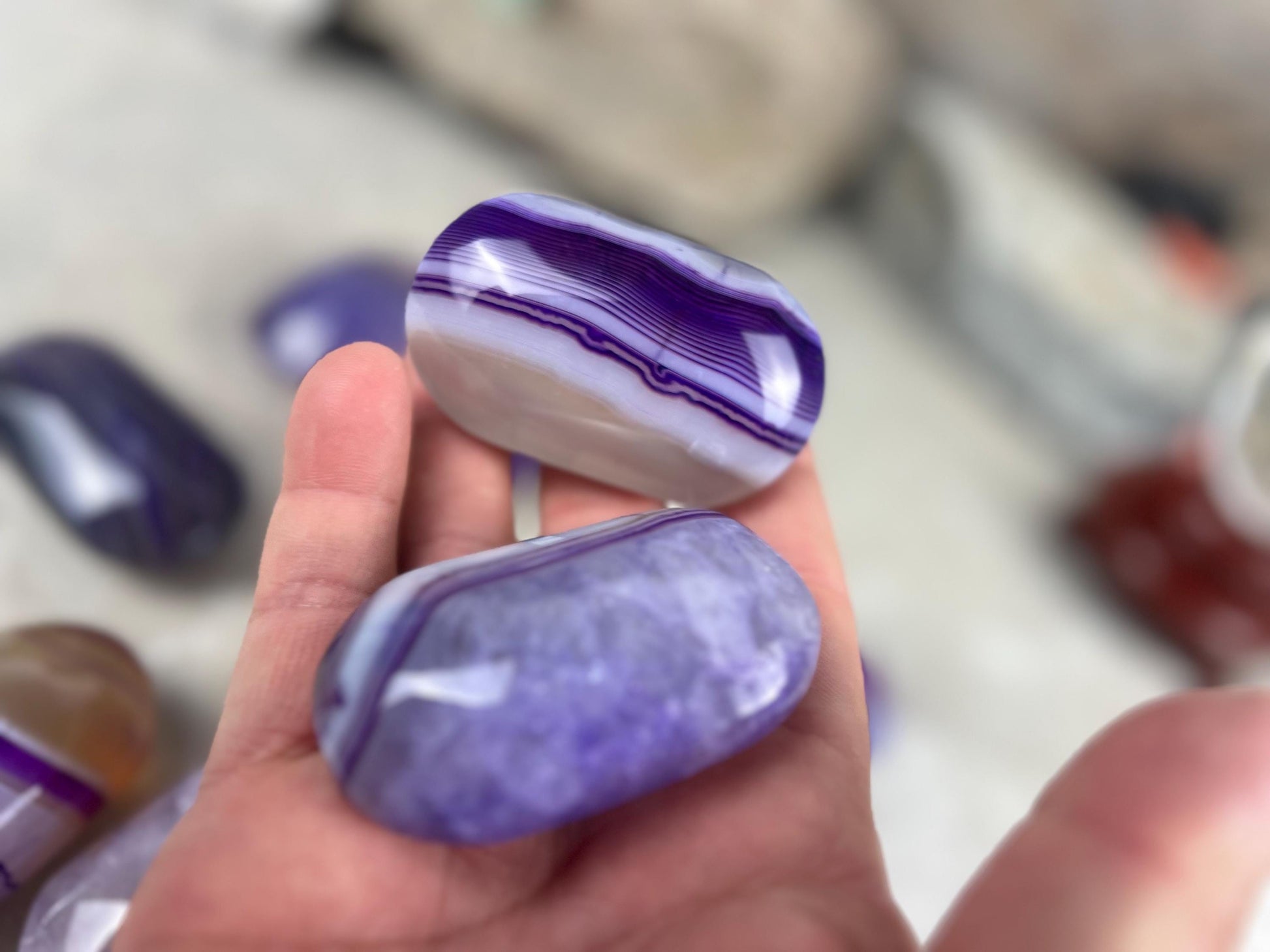 Uruguay Lilac Sardonyx Natural Crystal Palm Stone Worry Anxiety Distraction Pocket Stone Home Decor Worry Pocket Stress Anxiety Palm Stone