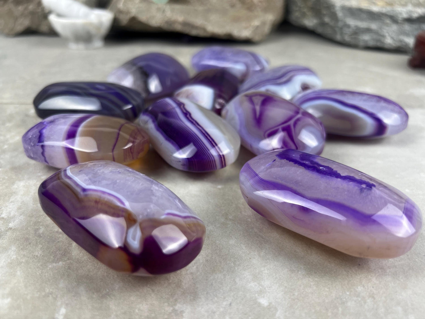 Uruguay Lilac Sardonyx Natural Crystal Palm Stone Worry Anxiety Distraction Pocket Stone Home Decor Worry Pocket Stress Anxiety Palm Stone