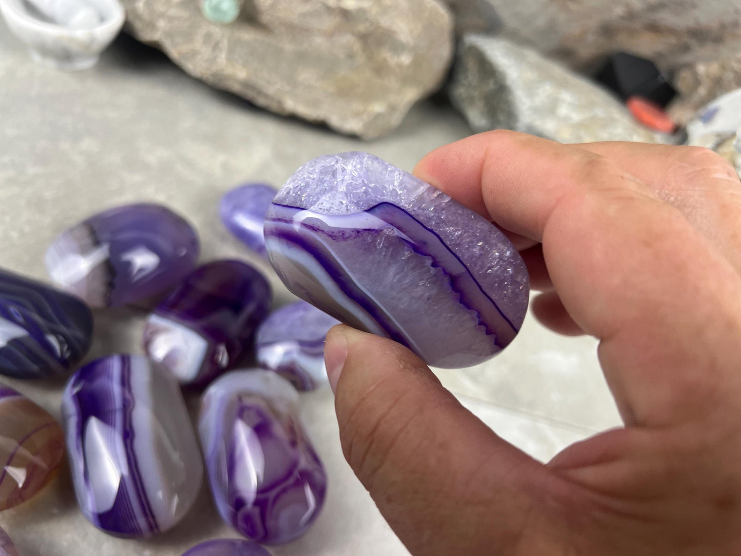 Uruguay Lilac Sardonyx Natural Crystal Palm Stone Worry Anxiety Distraction Pocket Stone Home Decor Worry Pocket Stress Anxiety Palm Stone