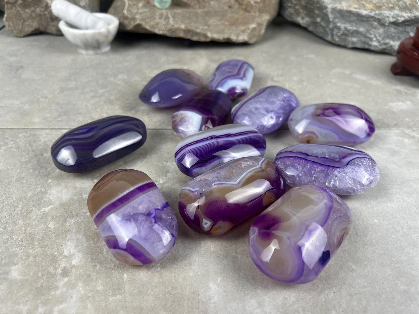 Uruguay Lilac Sardonyx Natural Crystal Palm Stone Worry Anxiety Distraction Pocket Stone Home Decor Worry Pocket Stress Anxiety Palm Stone