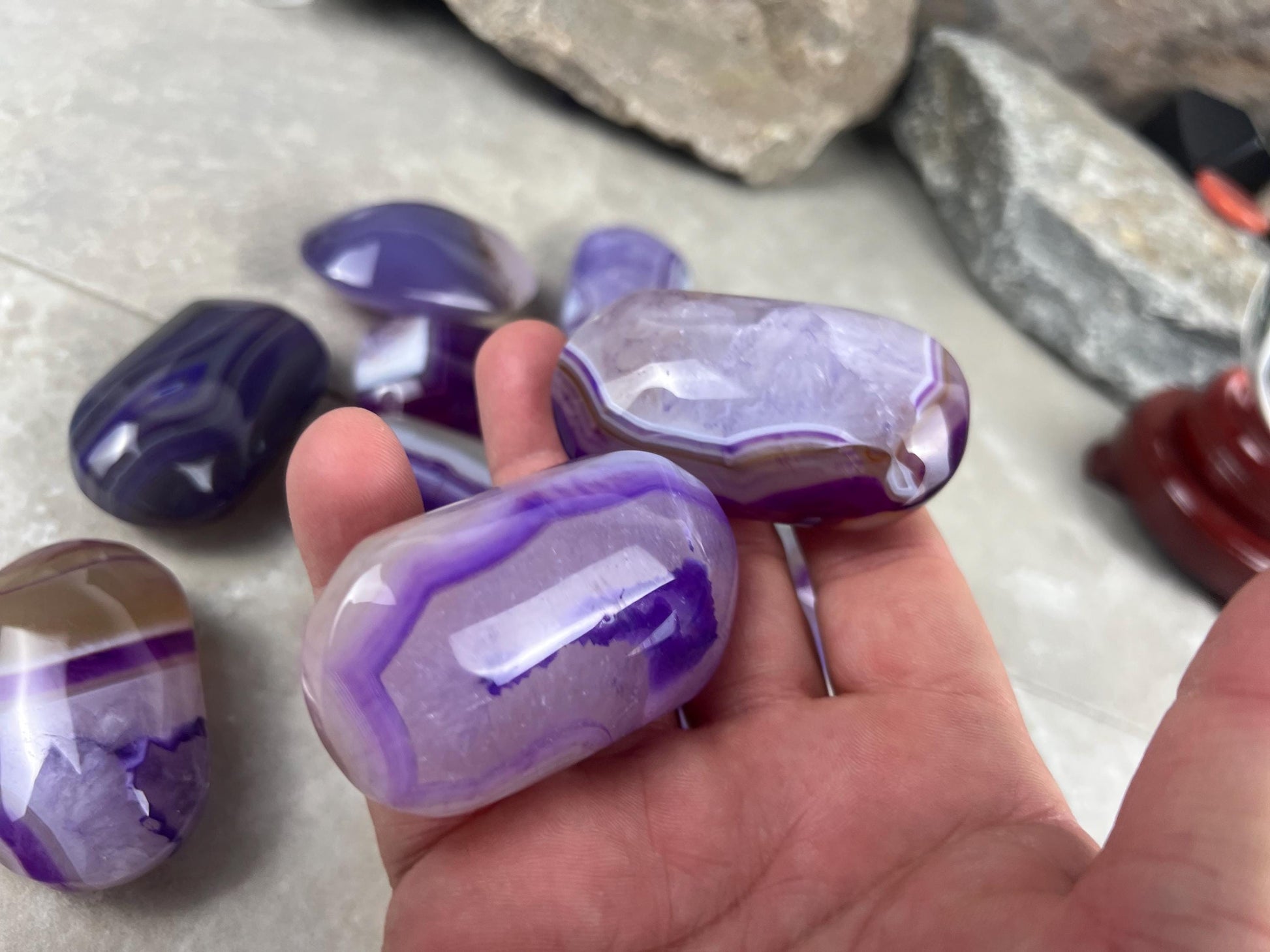 Uruguay Lilac Sardonyx Natural Crystal Palm Stone Worry Anxiety Distraction Pocket Stone Home Decor Worry Pocket Stress Anxiety Palm Stone