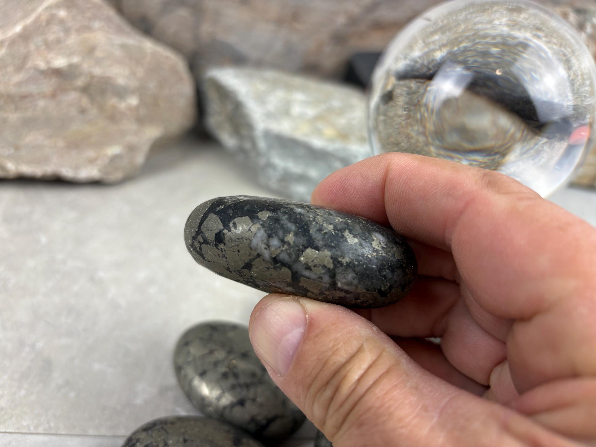Spanish Black Iron Pyrite Egg Palm Stones Crystal Polished Home Decor, Meditation Dense Heavy stones for distraction from anxiety