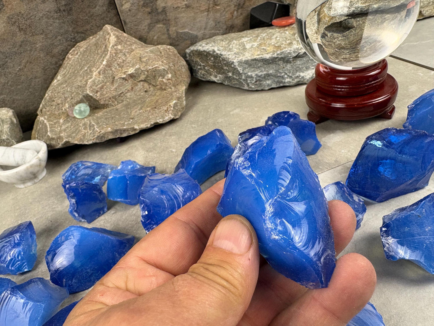 Raw Sapphire Opalite Crystal Glass Arts and Crafts Home Decor Gift Birthday Stone Anxiety Worry Meditation Christmas Mineral