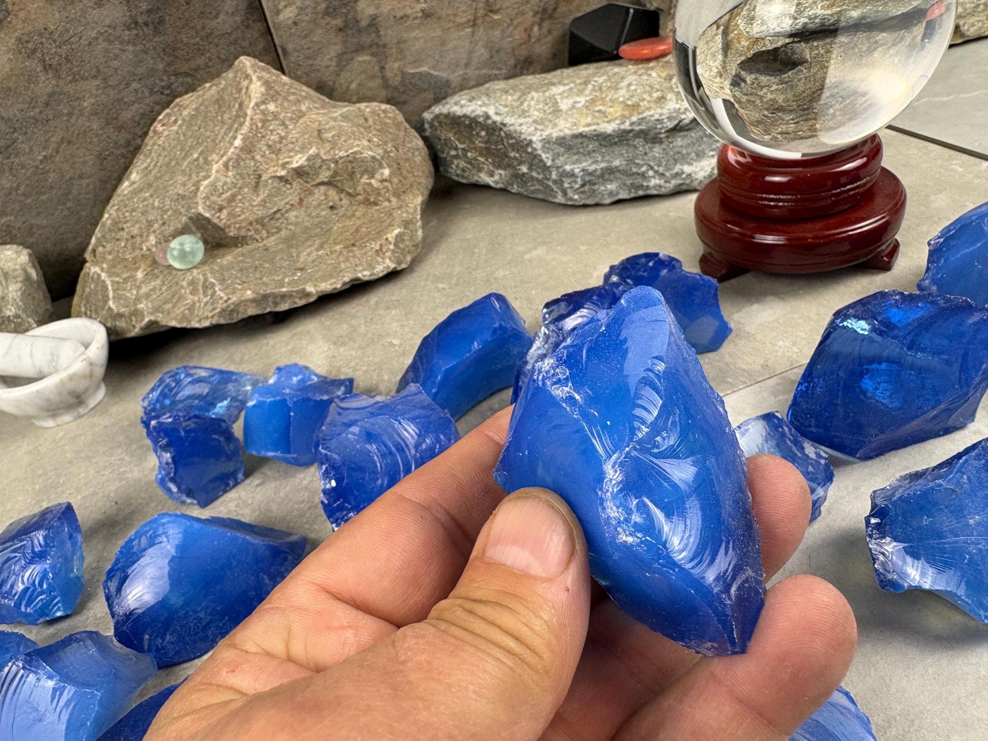 Raw Sapphire Opalite Crystal Glass Arts and Crafts Home Decor Gift Birthday Stone Anxiety Worry Meditation Christmas Mineral