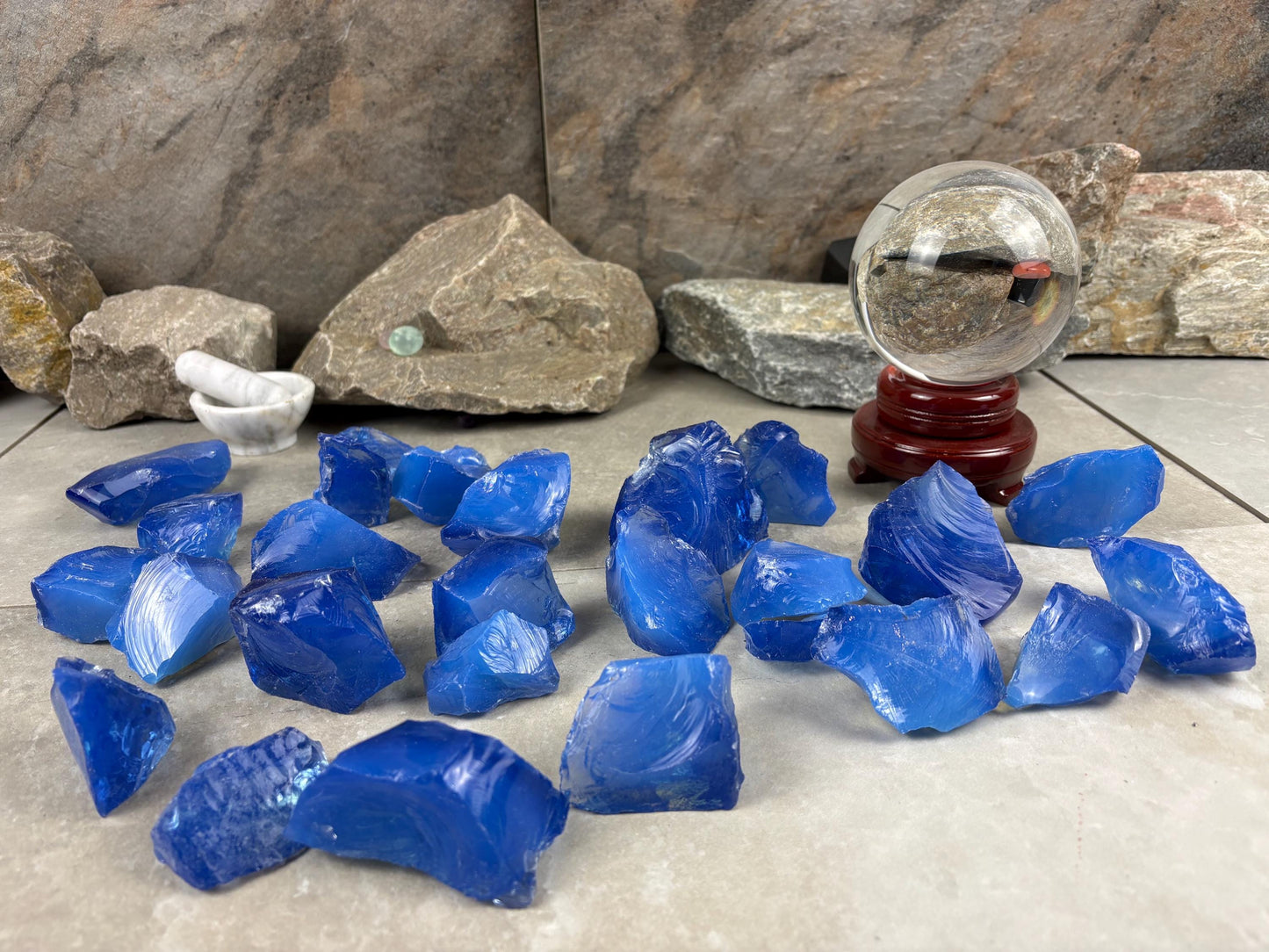 Raw Sapphire Opalite Crystal Glass Arts and Crafts Home Decor Gift Birthday Stone Anxiety Worry Meditation Christmas Mineral