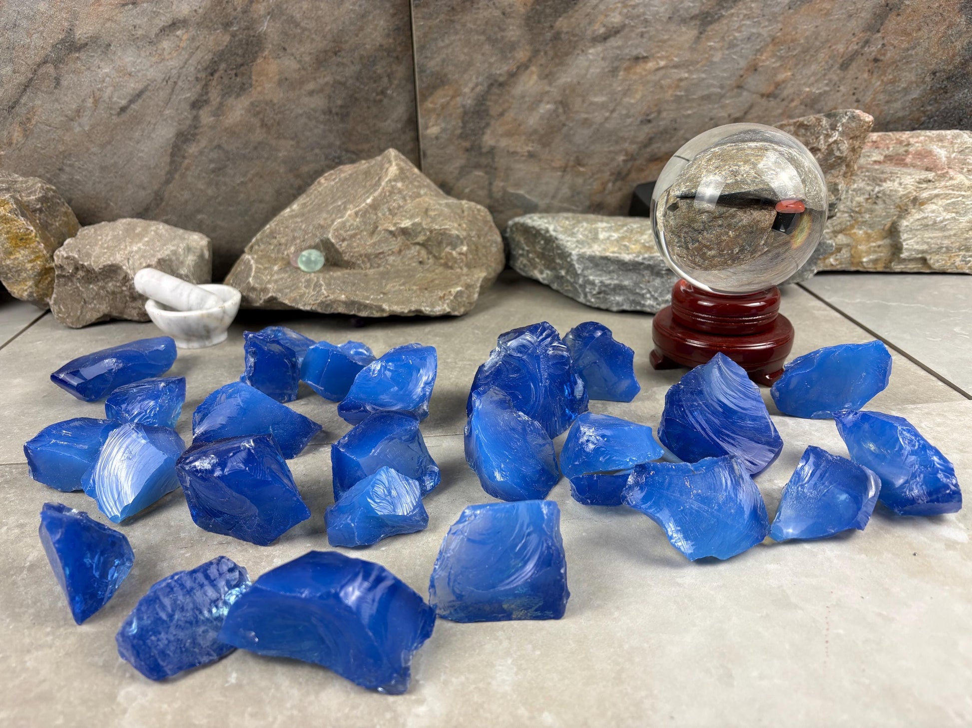 Raw Sapphire Opalite Crystal Glass Arts and Crafts Home Decor Gift Birthday Stone Anxiety Worry Meditation Christmas Mineral