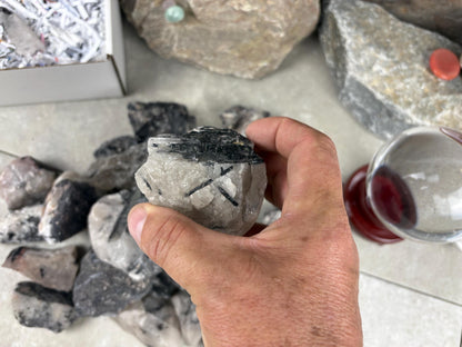 African Raw Black Tourmaline Quartz Chunk Natural Crystal Polished Worry Stone Decor Anxiety Pocket Meditation Christmas Craft Hobby