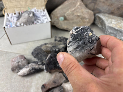 African Raw Black Tourmaline Quartz Chunk Natural Crystal Polished Worry Stone Decor Anxiety Pocket Meditation Christmas Craft Hobby