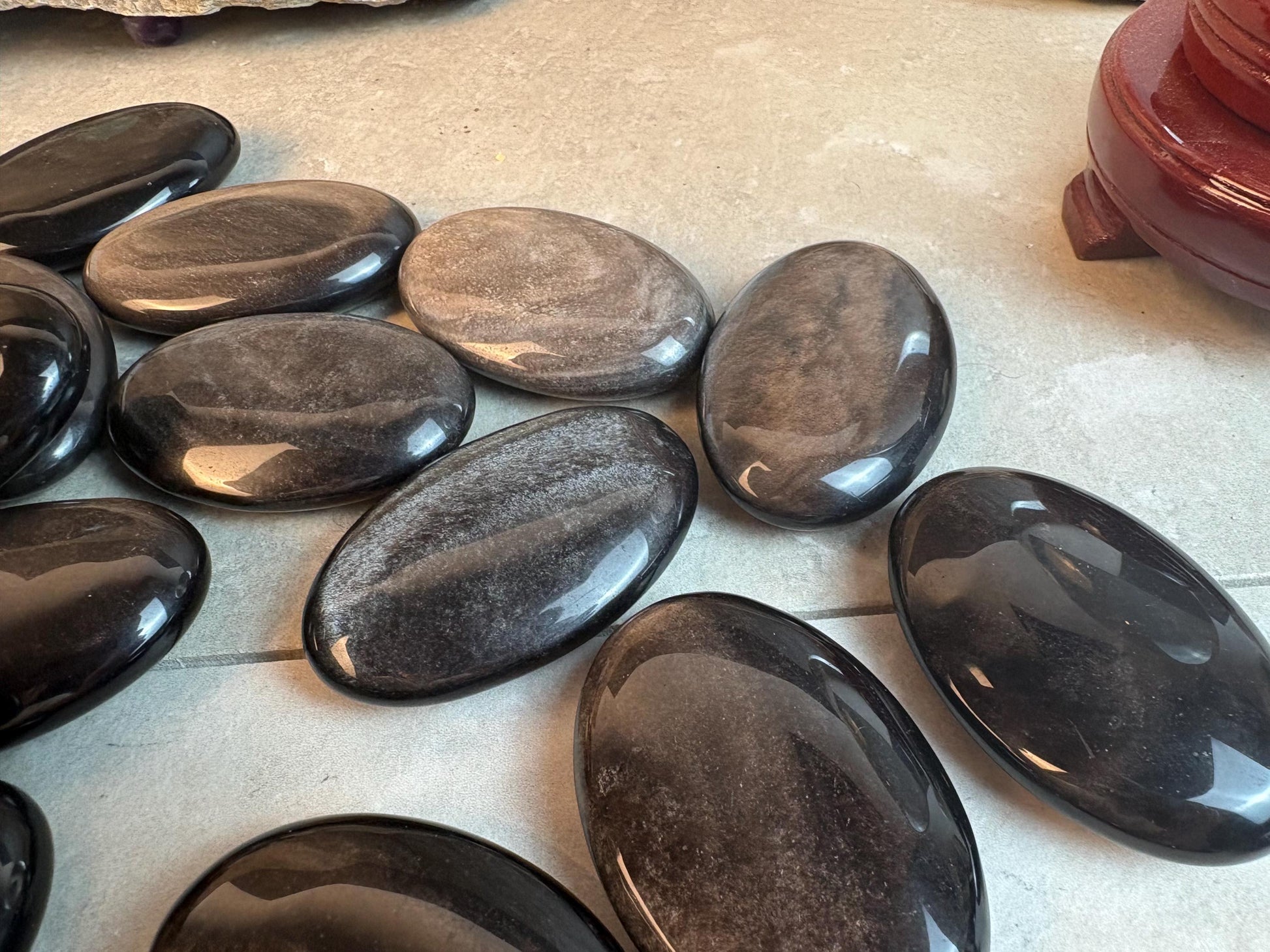 High Shimmer Nevada Silver Obsidian Palm Stone Worry Stone Home Decor Stress Pocket Anxiety Birthday Gift Christmas Meditation Crystal Charm