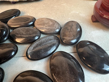 High Shimmer Nevada Silver Obsidian Palm Stone Worry Stone Home Decor Stress Pocket Anxiety Birthday Gift Christmas Meditation Crystal Charm