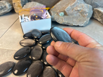 High Shimmer Nevada Silver Obsidian Palm Stone Worry Stone Home Decor Stress Pocket Anxiety Birthday Gift Christmas Meditation Crystal Charm