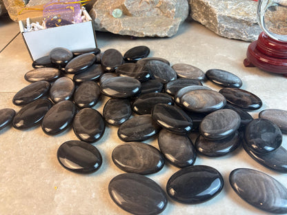 High Shimmer Nevada Silver Obsidian Palm Stone Worry Stone Home Decor Stress Pocket Anxiety Birthday Gift Christmas Meditation Crystal Charm