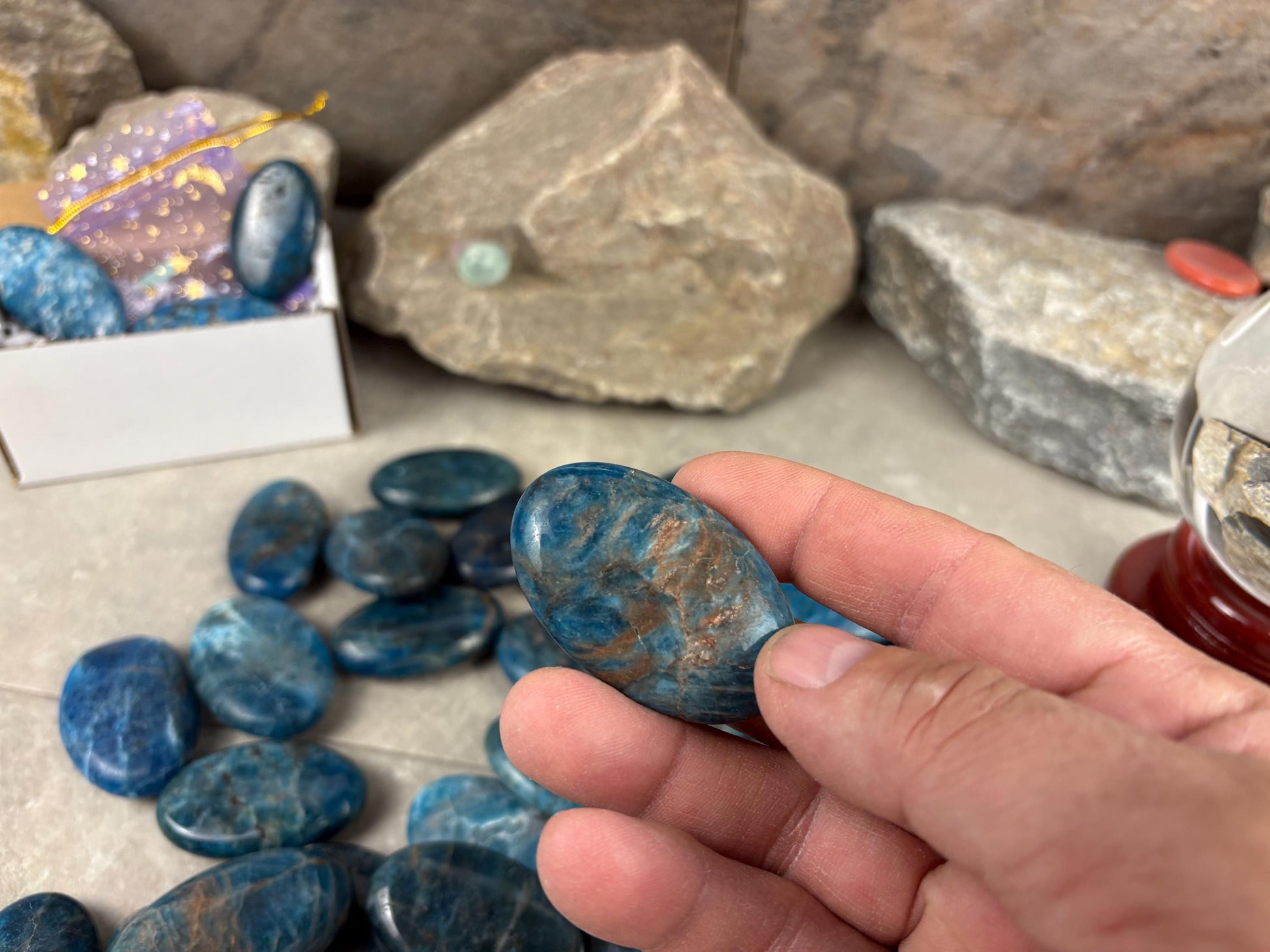Polished Blue Apatite Flat Palm Stones Madagascan Worry Stone Home Decor Worry Pocket Stress Anxiety Palm Stone