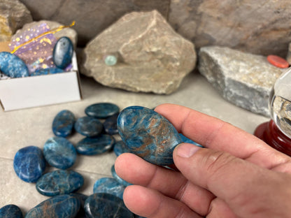 Polished Blue Apatite Flat Palm Stones Madagascan Worry Stone Home Decor Worry Pocket Stress Anxiety Palm Stone