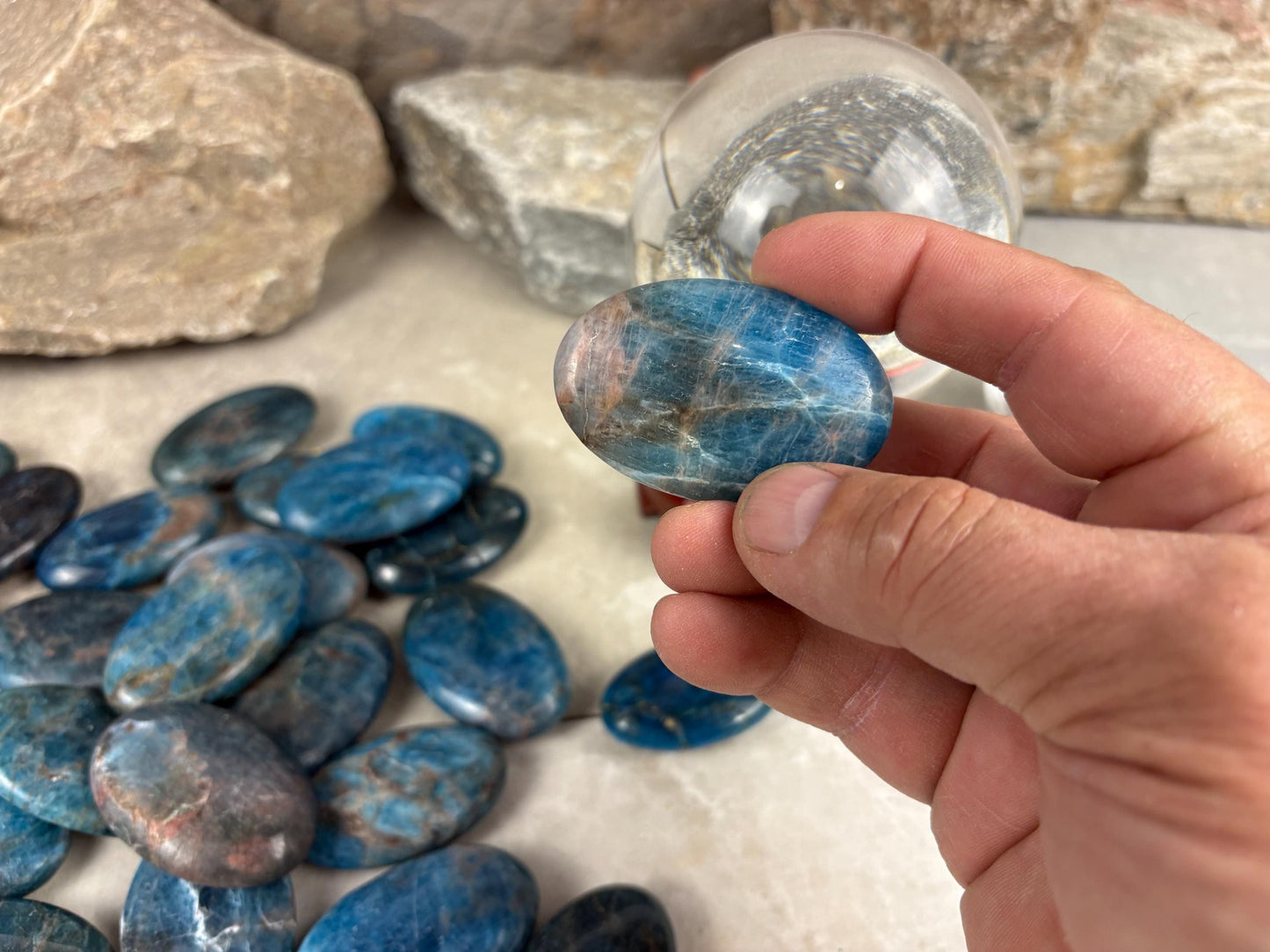 Polished Blue Apatite Flat Palm Stones Madagascan Worry Stone Home Decor Worry Pocket Stress Anxiety Palm Stone