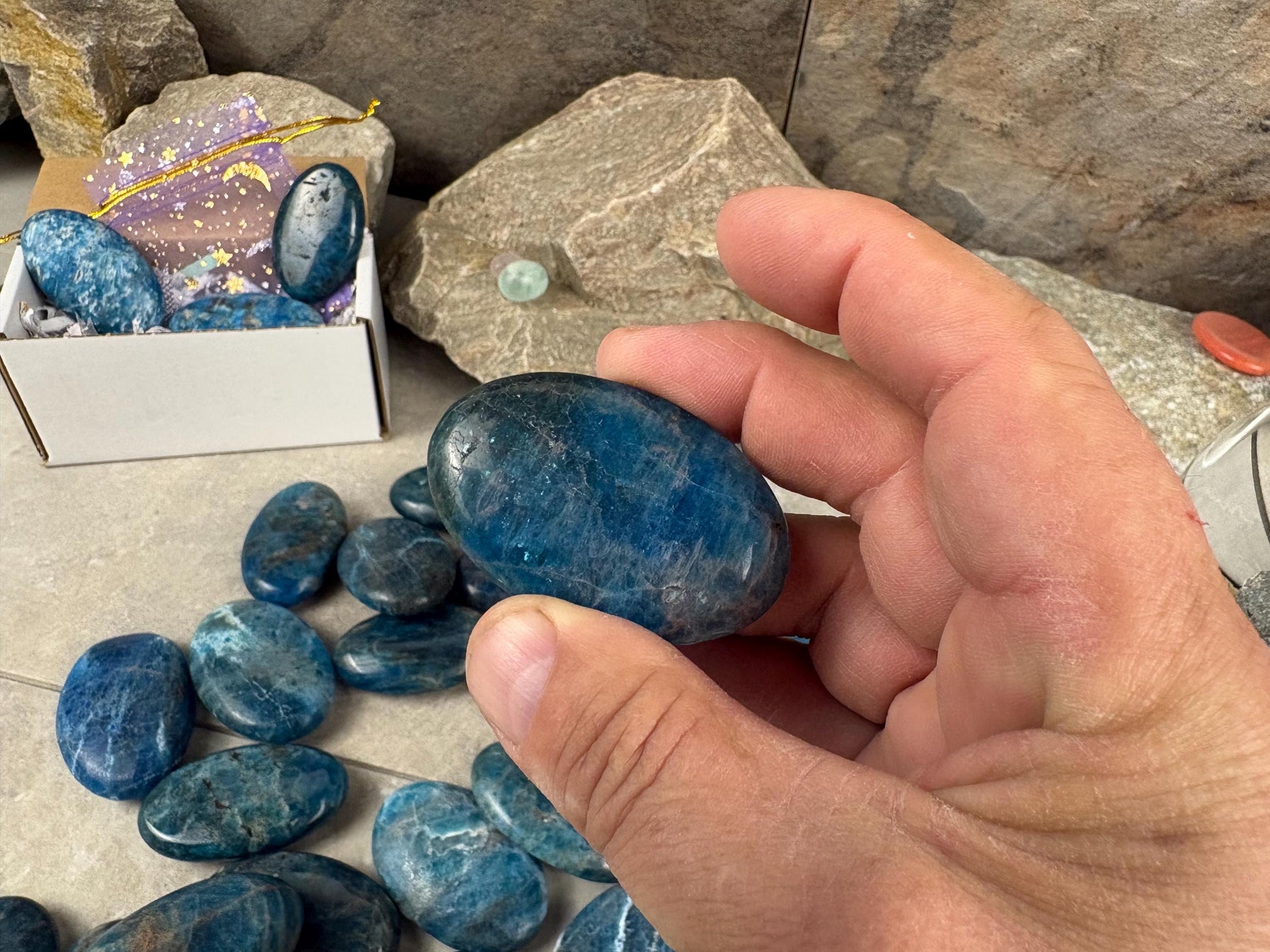 Polished Blue Apatite Flat Palm Stones Madagascan Worry Stone Home Decor Worry Pocket Stress Anxiety Palm Stone