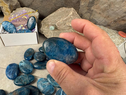 Polished Blue Apatite Flat Palm Stones Madagascan Worry Stone Home Decor Worry Pocket Stress Anxiety Palm Stone