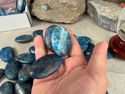 Polished Blue Apatite Flat Palm Stones Madagascan Worry Stone Home Decor Worry Pocket Stress Anxiety Palm Stone