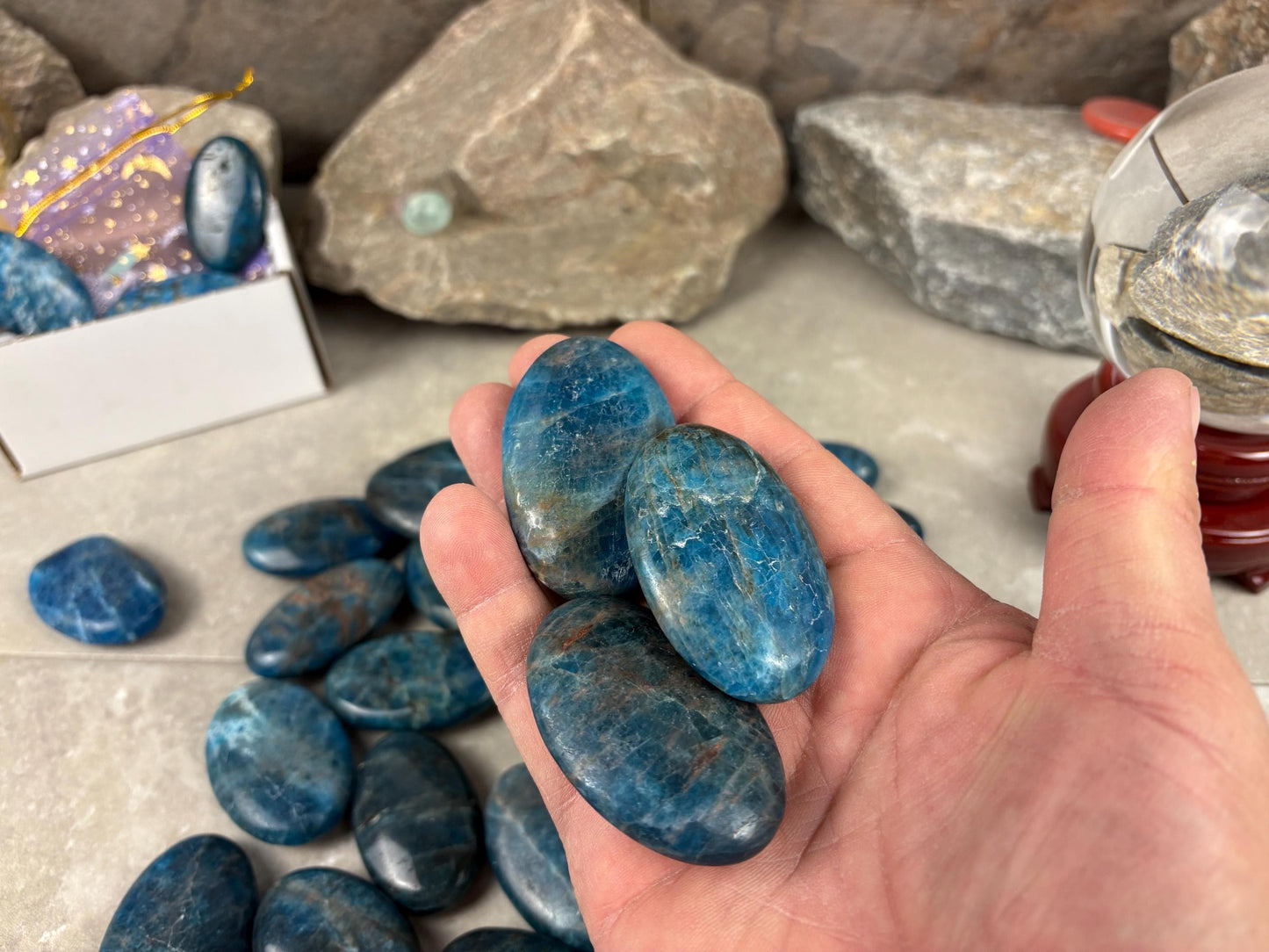 Polished Blue Apatite Flat Palm Stones Madagascan Worry Stone Home Decor Worry Pocket Stress Anxiety Palm Stone