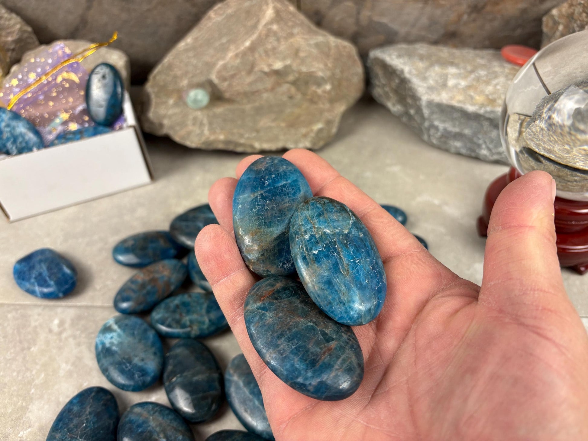 Polished Blue Apatite Flat Palm Stones Madagascan Worry Stone Home Decor Worry Pocket Stress Anxiety Palm Stone