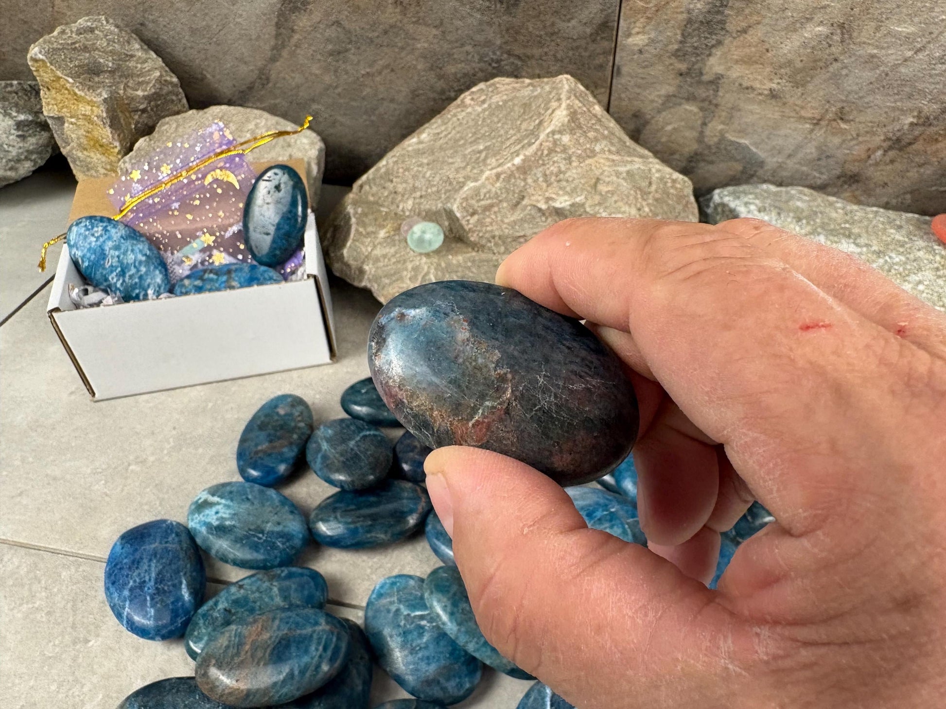 Polished Blue Apatite Flat Palm Stones Madagascan Worry Stone Home Decor Worry Pocket Stress Anxiety Palm Stone