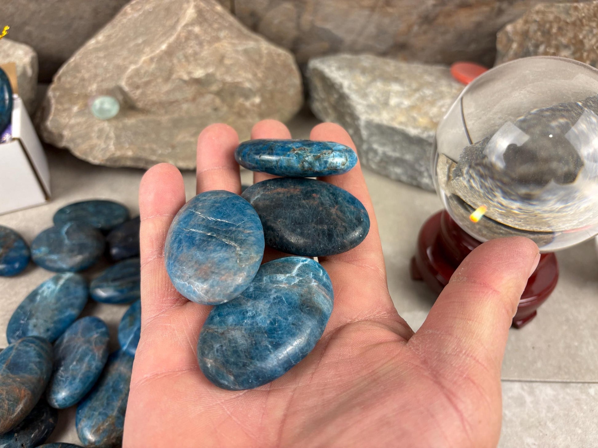 Polished Blue Apatite Flat Palm Stones Madagascan Worry Stone Home Decor Worry Pocket Stress Anxiety Palm Stone