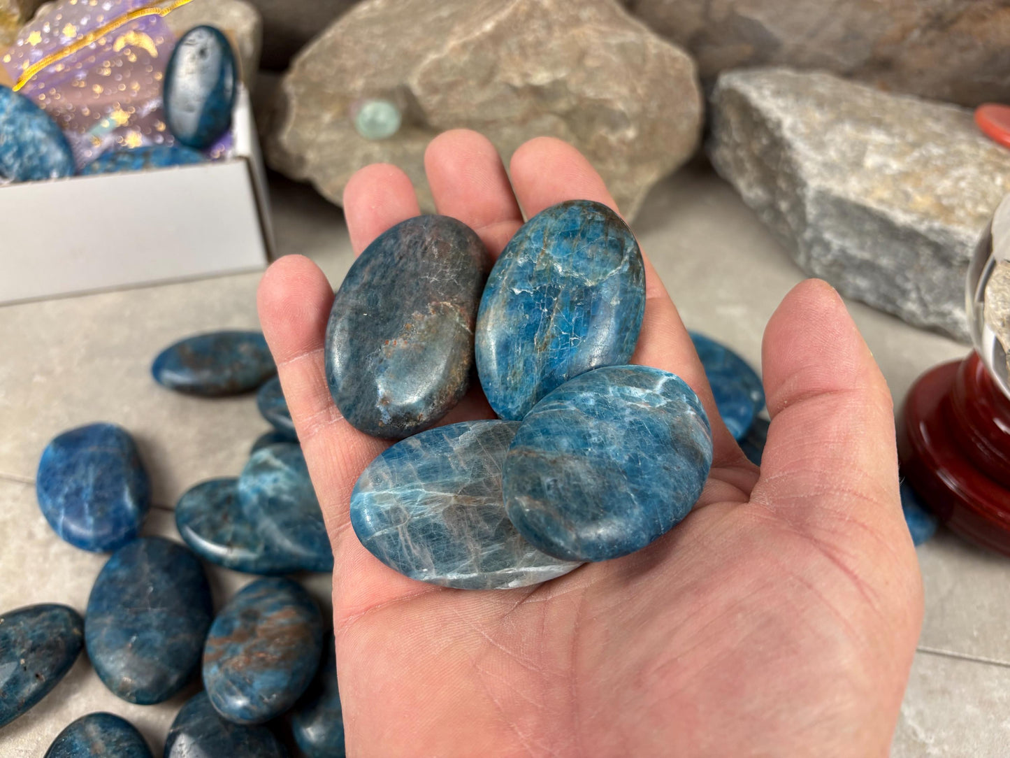 Polished Blue Apatite Flat Palm Stones Madagascan Worry Stone Home Decor Worry Pocket Stress Anxiety Palm Stone