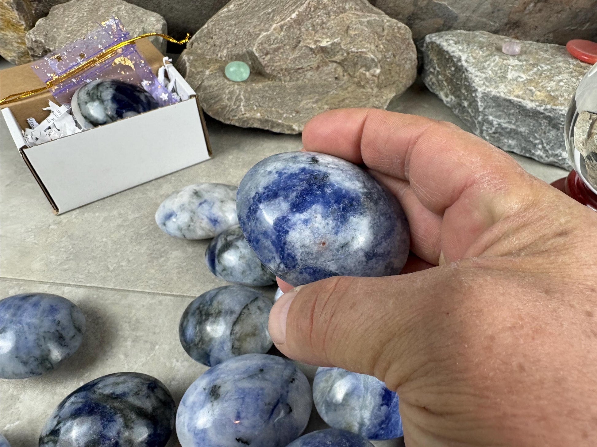 Unusual Canada Ontario Sodalite and Quartz Blend Polished Worry Stone Home Decor Worry Pocket Stress Anxiety Palm Birthday Christmas Gift