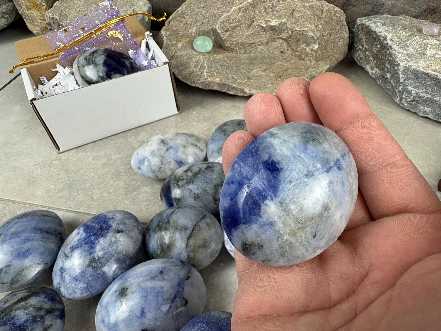Unusual Canada Ontario Sodalite and Quartz Blend Polished Worry Stone Home Decor Worry Pocket Stress Anxiety Palm Birthday Christmas Gift