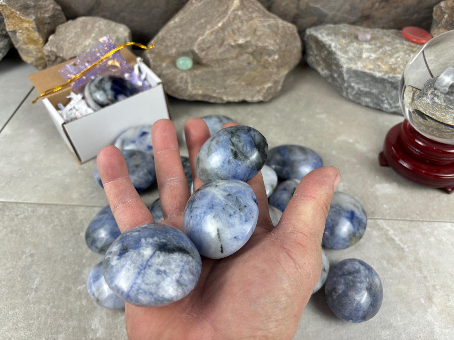 Unusual Canada Ontario Sodalite and Quartz Blend Polished Worry Stone Home Decor Worry Pocket Stress Anxiety Palm Birthday Christmas Gift