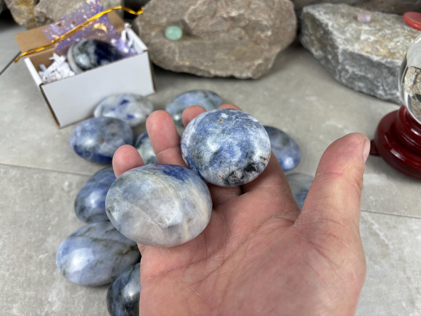 Unusual Canada Ontario Sodalite and Quartz Blend Polished Worry Stone Home Decor Worry Pocket Stress Anxiety Palm Birthday Christmas Gift