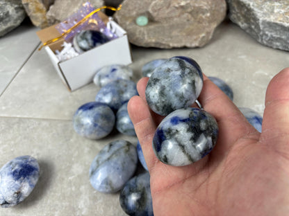 Unusual Canada Ontario Sodalite and Quartz Blend Polished Worry Stone Home Decor Worry Pocket Stress Anxiety Palm Birthday Christmas Gift