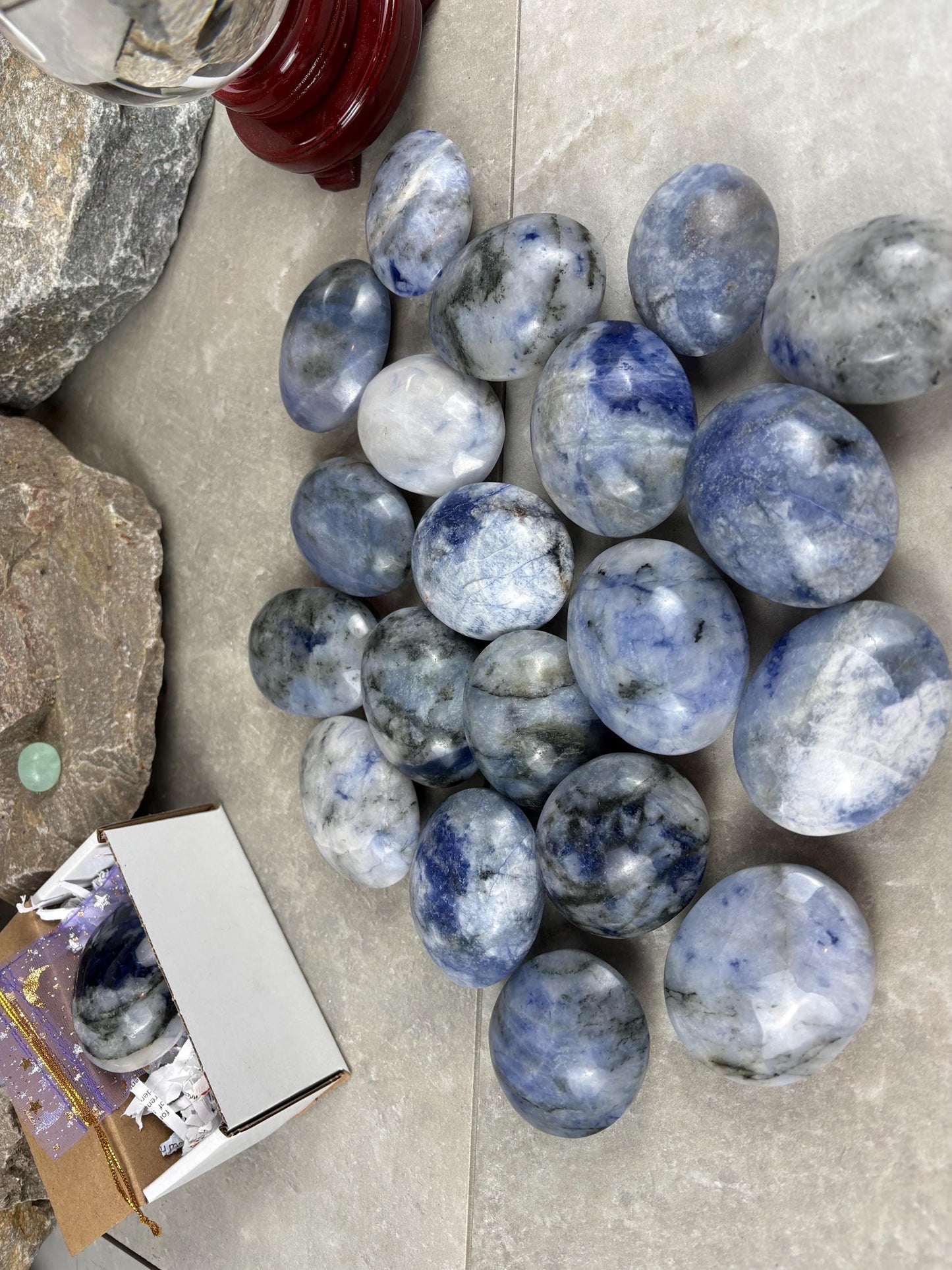 Unusual Canada Ontario Sodalite and Quartz Blend Polished Worry Stone Home Decor Worry Pocket Stress Anxiety Palm Birthday Christmas Gift