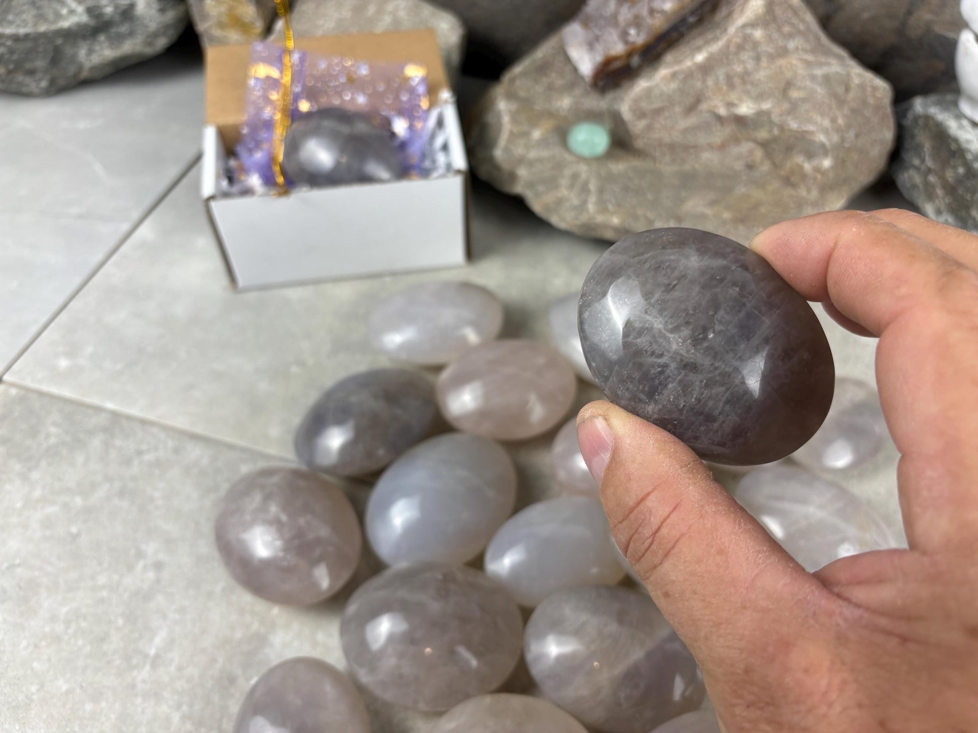 Arizona Large Blue Quartz Palms Worry Stone Home Decor Worry Pocket Stress Anxiety Palm Gift Birthday Crystal Meditation Christmas Birthday