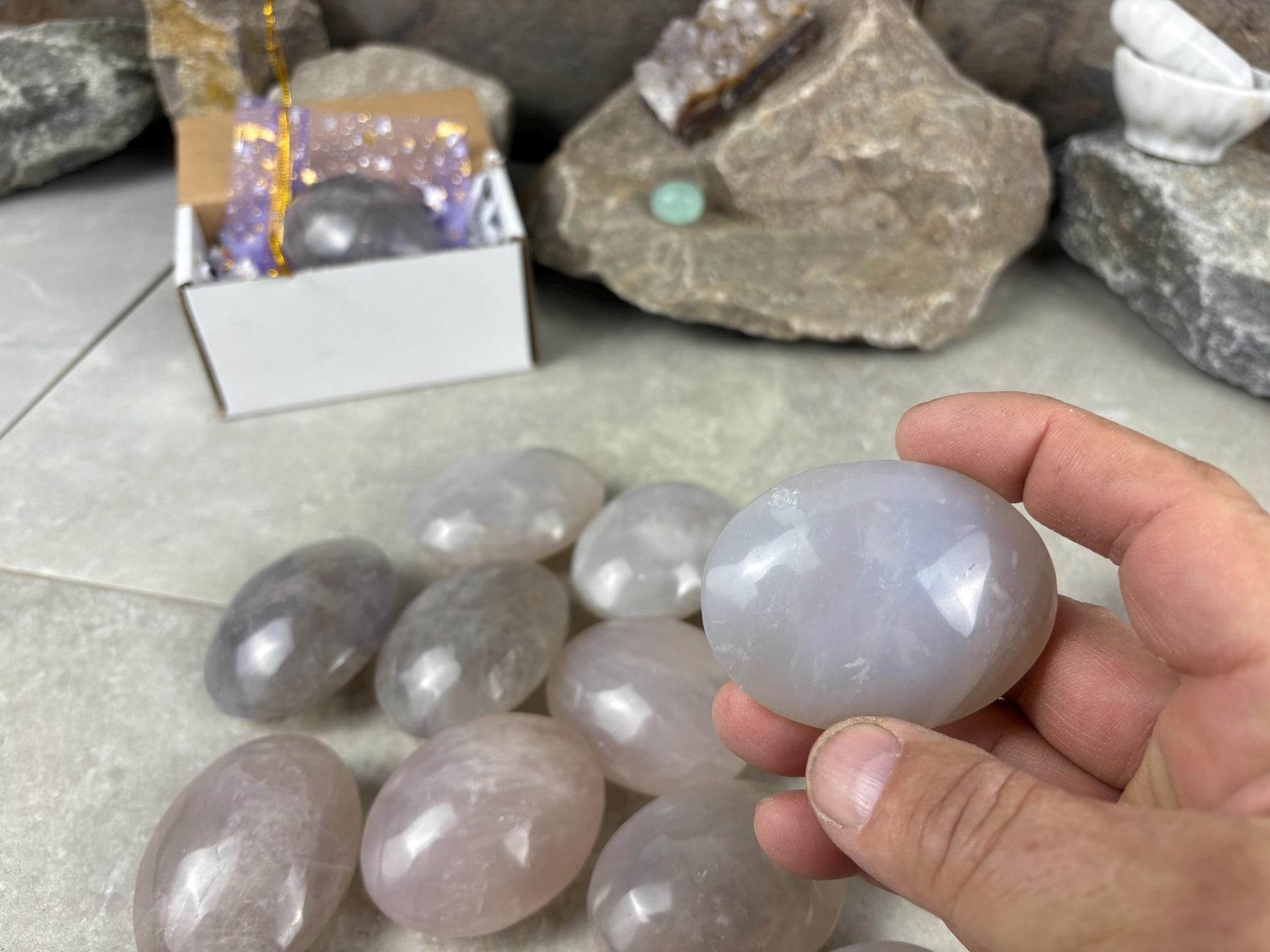 Arizona Large Blue Quartz Palms Worry Stone Home Decor Worry Pocket Stress Anxiety Palm Gift Birthday Crystal Meditation Christmas Birthday