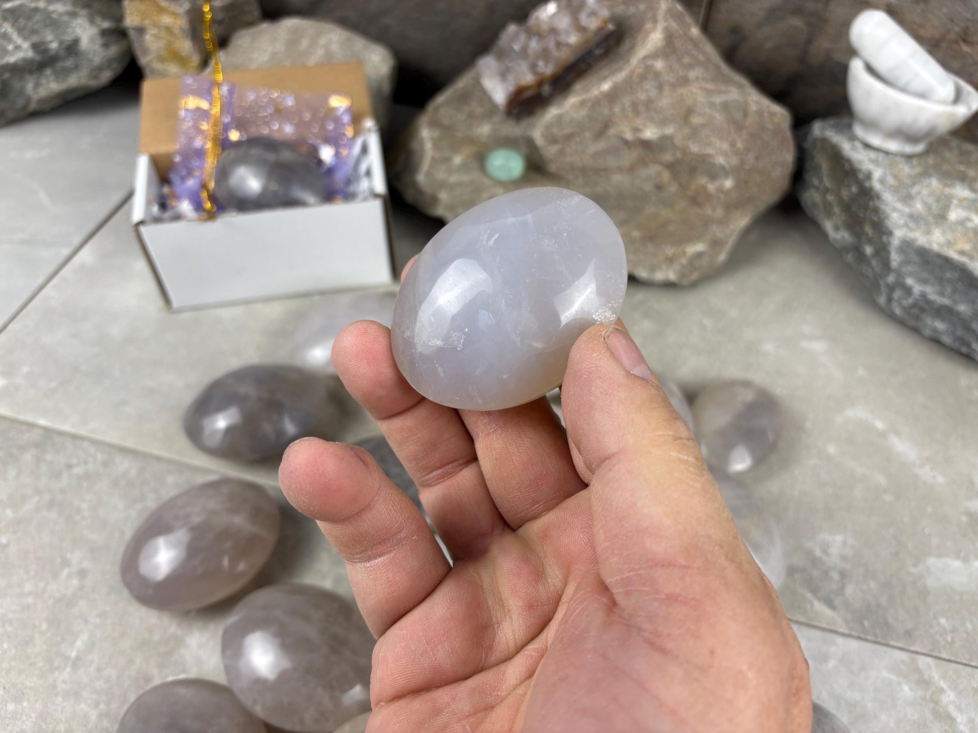 Arizona Large Blue Quartz Palms Worry Stone Home Decor Worry Pocket Stress Anxiety Palm Gift Birthday Crystal Meditation Christmas Birthday