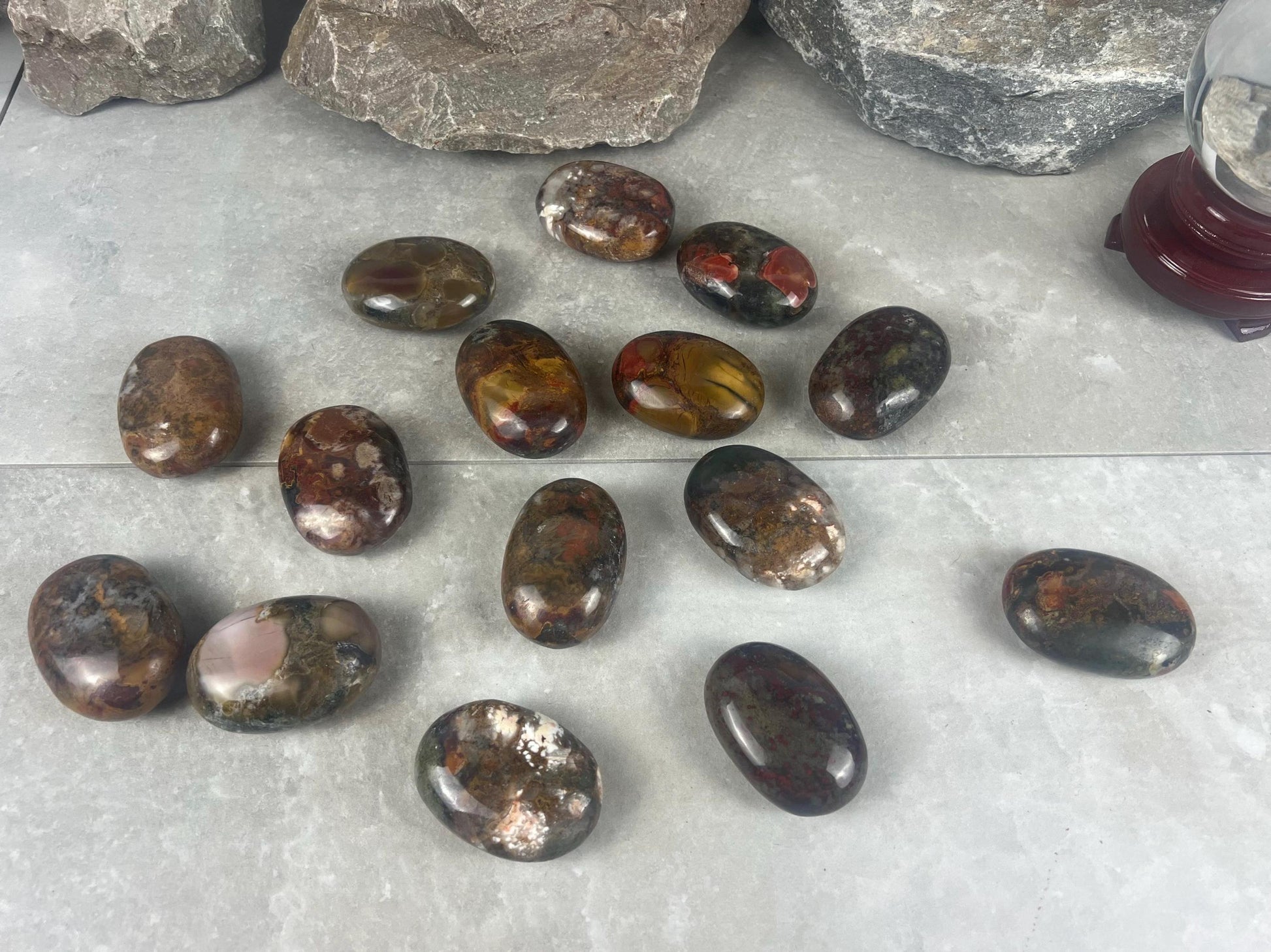 Gujarat India Sea Jasper Palm Stone: Polished Crystal Worry Stone Home Decor Worry Pocket Stress Anxiety Palm Stone