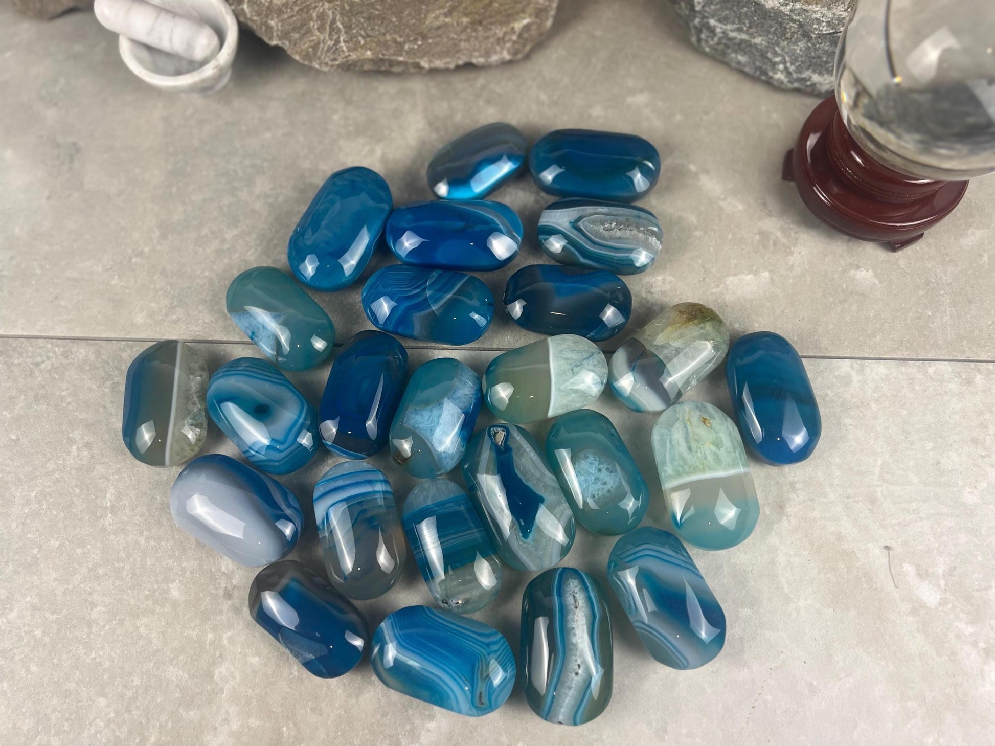 German Blue Sardonyx Palm Stone Polished Worry Stone Home Decor Home Decor Anxiety Pocket Home Decor Worry Pocket Stress Anxiety Palm Stone
