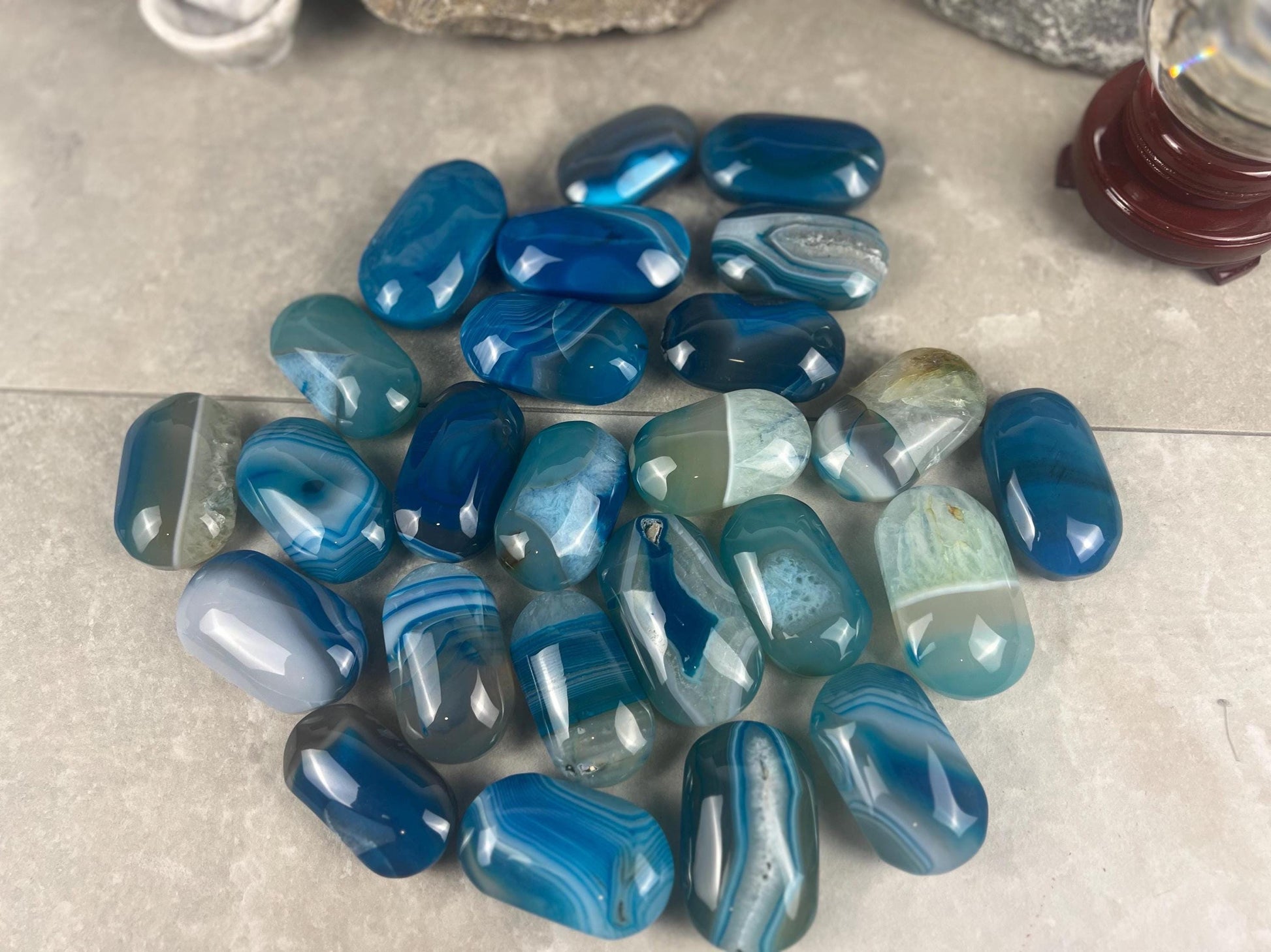 German Blue Sardonyx Palm Stone Polished Worry Stone Home Decor Home Decor Anxiety Pocket Home Decor Worry Pocket Stress Anxiety Palm Stone