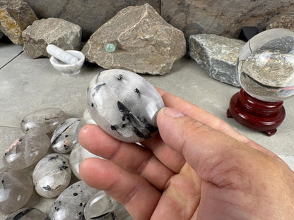 Brazilian Minas Gerais Tourmaline Quartz Palm Natural Crystal Polished Worry Stone Decor Anxiety Pocket Distraction Meditation Christmas