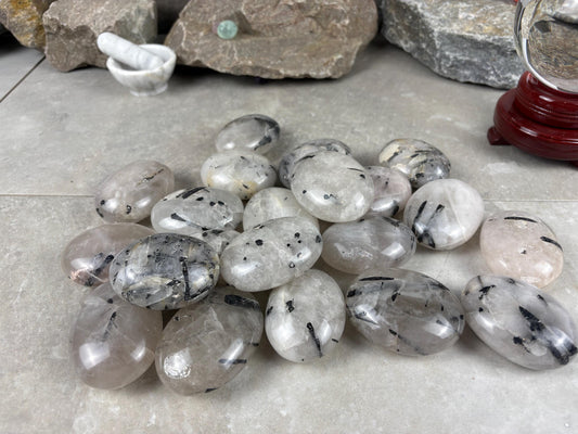 Brazilian Minas Gerais Tourmaline Quartz Palm Natural Crystal Polished Worry Stone Decor Anxiety Pocket Distraction Meditation Christmas