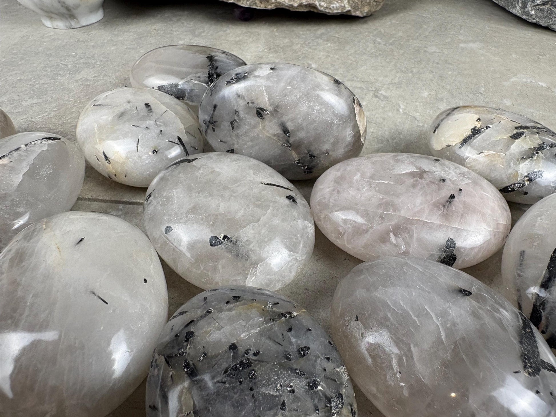 Brazilian Minas Gerais Tourmaline Quartz Palm Natural Crystal Polished Worry Stone Decor Anxiety Pocket Distraction Meditation Christmas