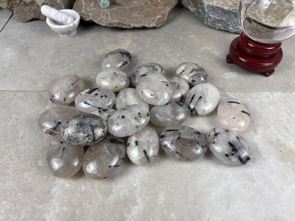 Brazilian Minas Gerais Tourmaline Quartz Palm Natural Crystal Polished Worry Stone Decor Anxiety Pocket Distraction Meditation Christmas
