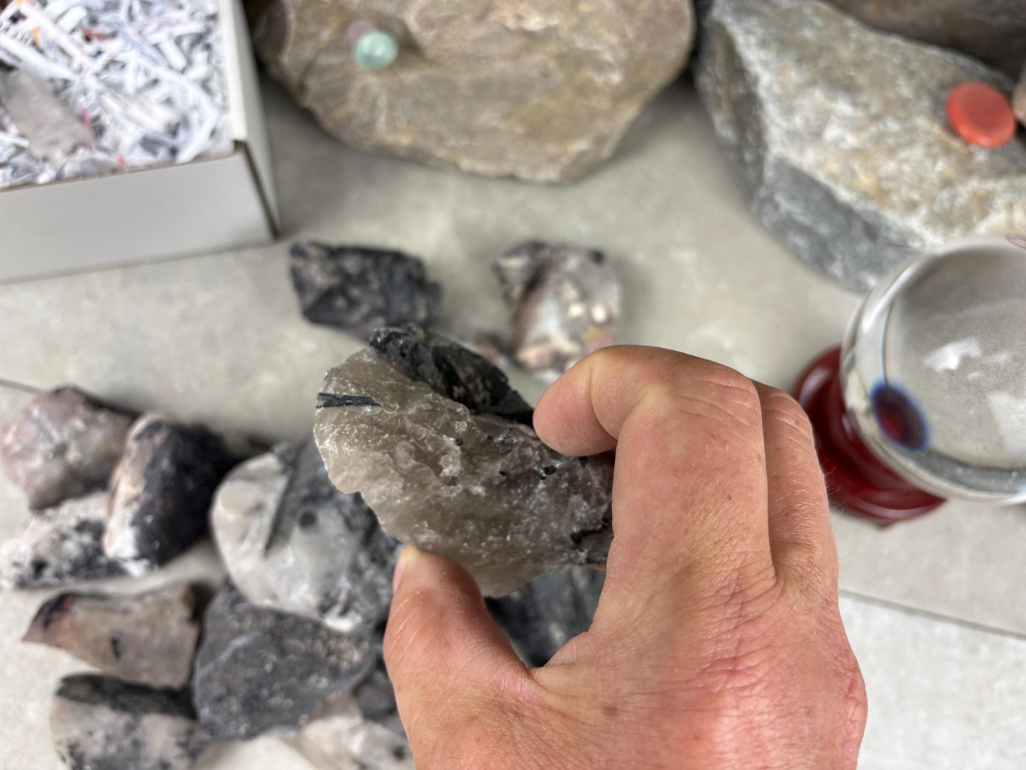 African Raw Black Tourmaline Quartz Chunk Natural Crystal Polished Worry Stone Decor Anxiety Pocket Meditation Christmas Craft Hobby
