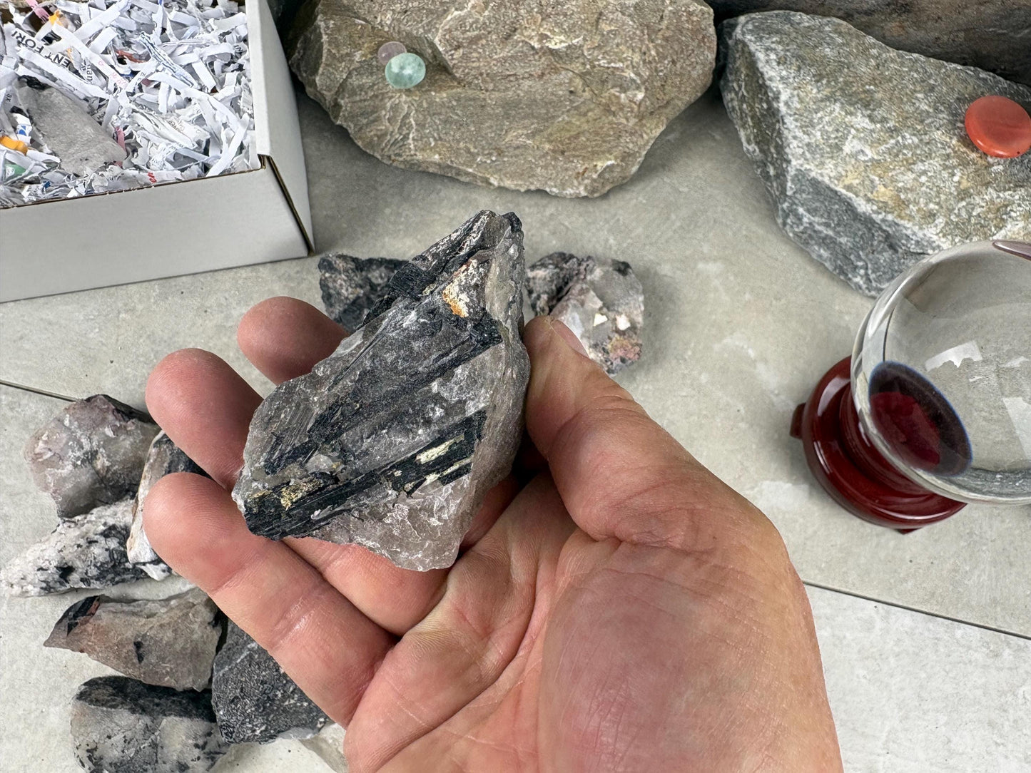 African Raw Black Tourmaline Quartz Chunk Natural Crystal Polished Worry Stone Decor Anxiety Pocket Meditation Christmas Craft Hobby