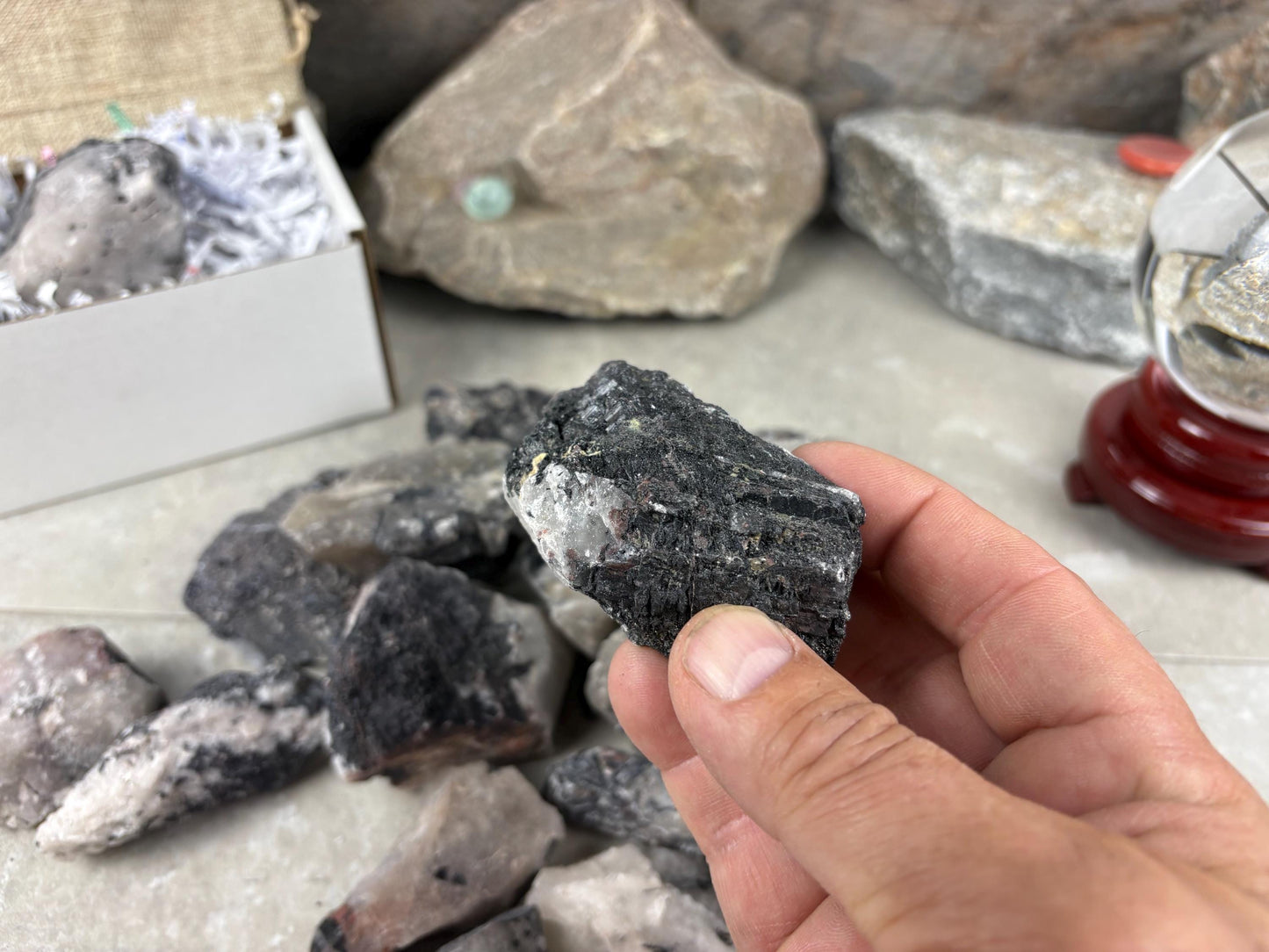 African Raw Black Tourmaline Quartz Chunk Natural Crystal Polished Worry Stone Decor Anxiety Pocket Meditation Christmas Craft Hobby