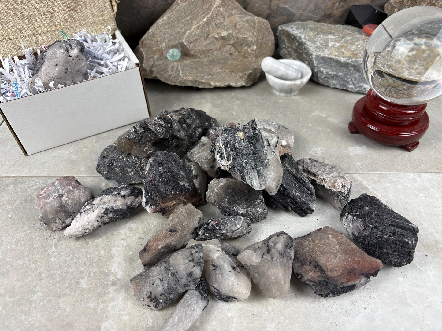 African Raw Black Tourmaline Quartz Chunk Natural Crystal Polished Worry Stone Decor Anxiety Pocket Meditation Christmas Craft Hobby