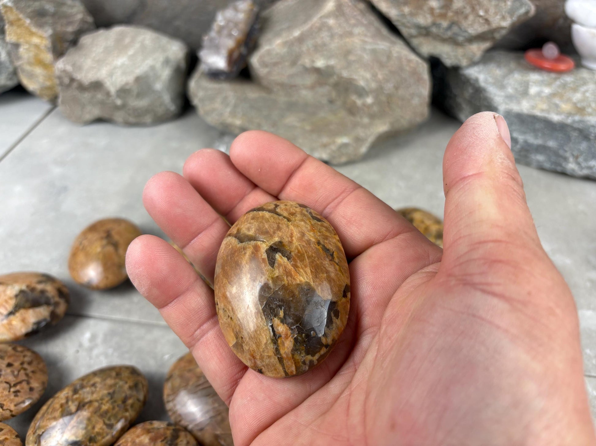 Rajasthan Orange Moonstone with Smoky Quartz Palm Stone Polished Worry Stone Home Decor Anxiety Pocket Gift Worry Pocket Stress Birthday