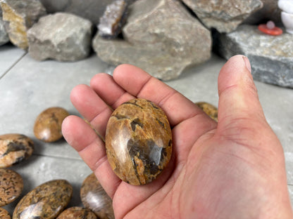 Rajasthan Orange Moonstone with Smoky Quartz Palm Stone Polished Worry Stone Home Decor Anxiety Pocket Gift Worry Pocket Stress Birthday